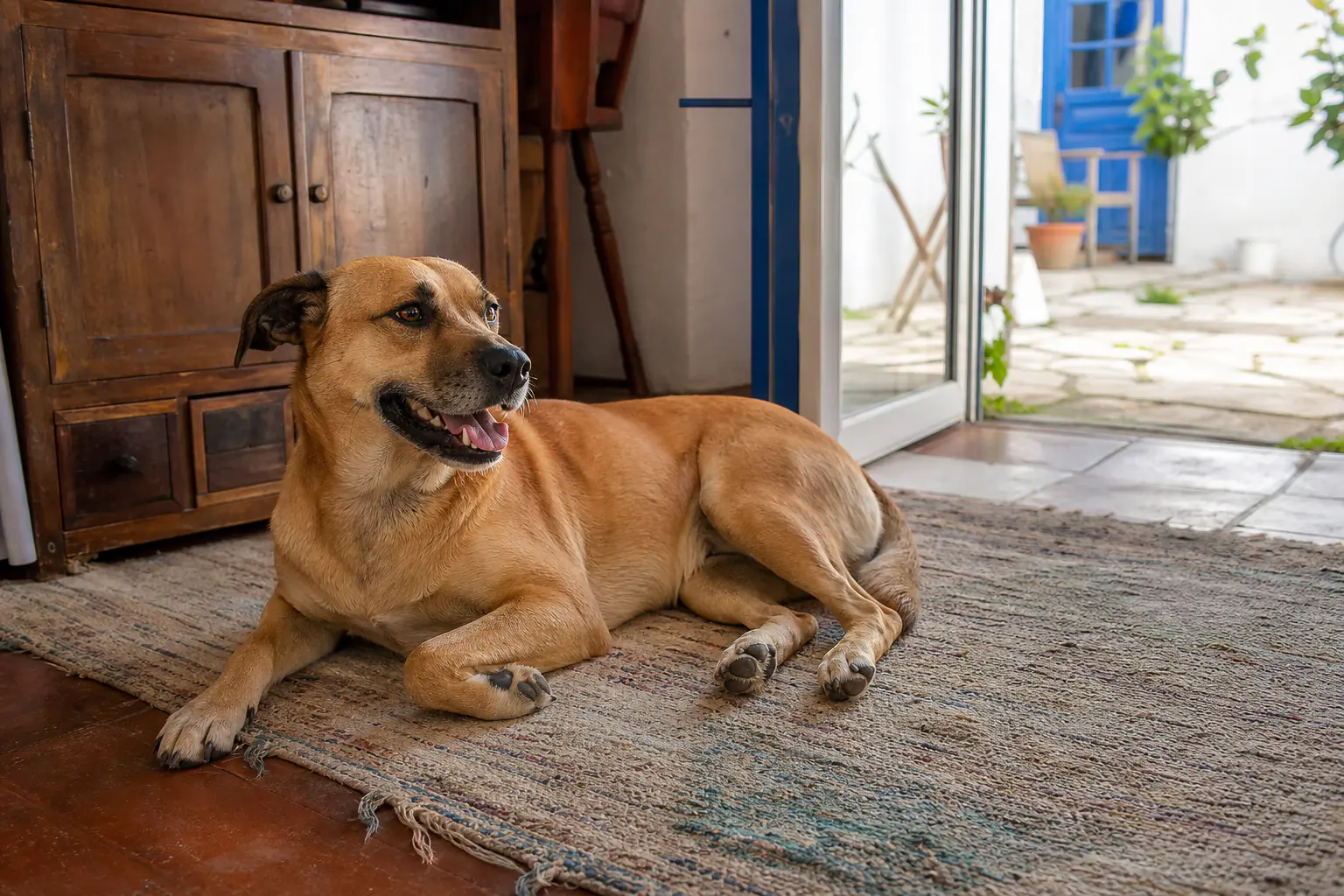 Cão a descansar durante alojamento familiar da Tails & Trails em Santo Isidoro / Ericeira